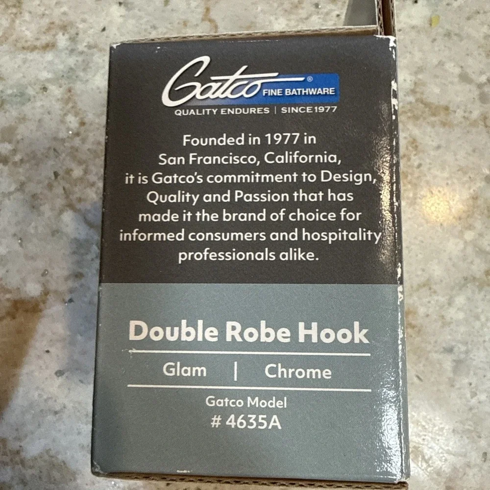 Gatco 4635A Glam Double Robe Hook Chrome Towel Bathroom Closet Shower Holder